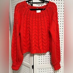 NWT Free People Cropped Red Cable Knit Sweater